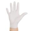 Hand wearing white latex glove.
