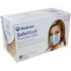 Open box of Medicom SafeMask Premier Elite face masks with a model wearing a mask on the packaging.