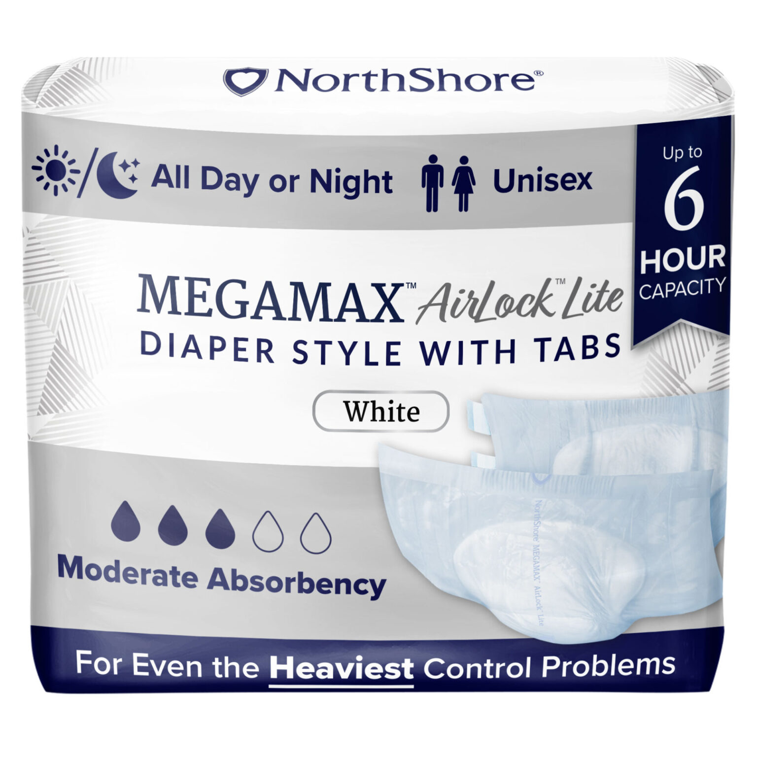 NorthShore MegaMax AirLock Lite Breathable Diaper Style Briefs with ...