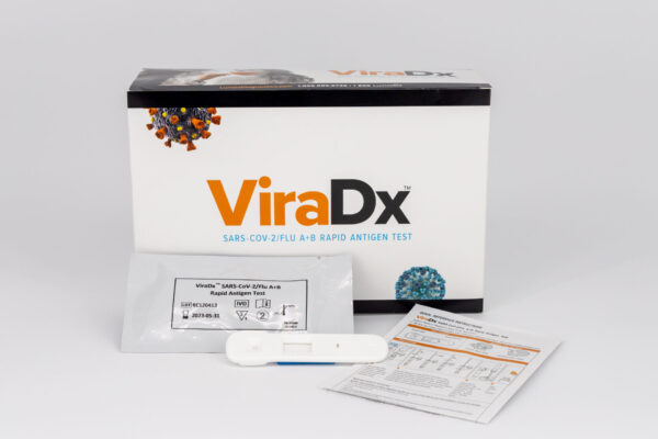 ViraDX Covid Flu A&B rapid test box, IFU, and analyzer