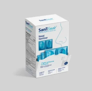 Saniiswab Nasal box, nasal hygiene sanitizer, FDA-approved nasal sanitizer, Over-the-counter nasal sanitizer.