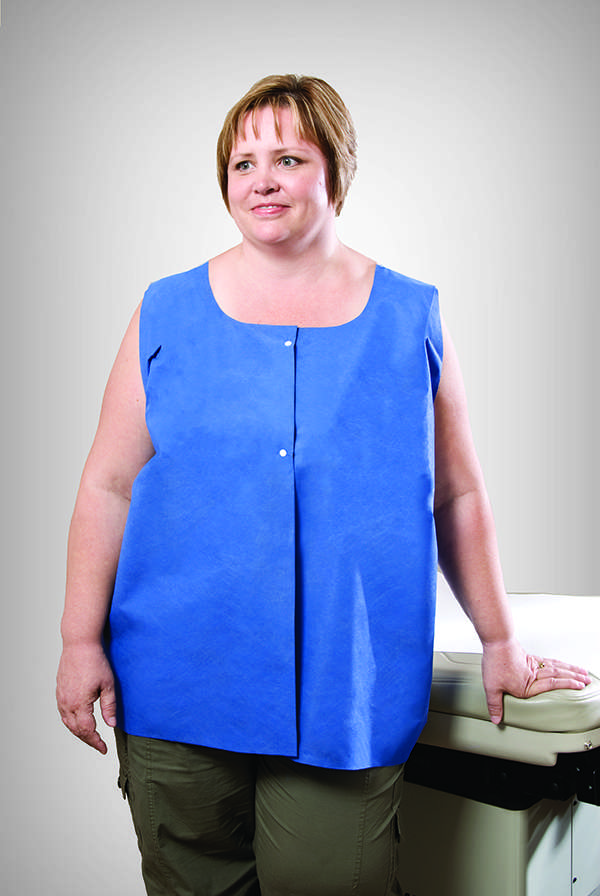 GRAHAM MEDICAL AmpleWear Vest, 36" x 30" (approx 3XL),ront Opening, Snaps, Soft, Durable, Blue Front, Wh Fite Back