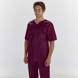 GRAHAM MEDICAL DISPOSABLE ELITE NON-WOVEN SCRUBS-Scrub Shirt, X-Large, V-Neck, No Pocket, Nonwoven, Maroon,