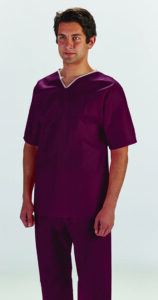 GRAHAM MEDICAL DISPOSABLE ELITE NON-WOVEN SCRUBS-Scrub Shirt, No Pocket, Medium, Maroon, Nonwoven