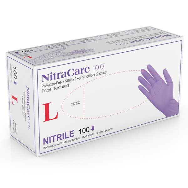 MEDGLUV Nitracare 100 Nitrile exam glove- Nitrile, Powder-Free, Textured Finger, Violet Blue, Non-Sterile